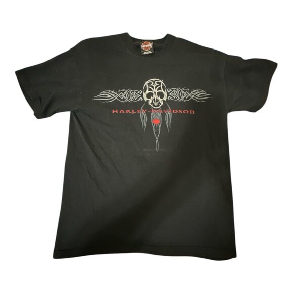 Vintage Harley Davidson Shirt Mens L Black Wetzlar Germany Skull Bernies - Picture 1 of 5